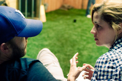 Actress Jenna Fischer and husband Lee Kirk on the set of "Sad Happy Sucker."