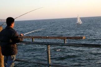 Locals fishing at Redondo Beach.