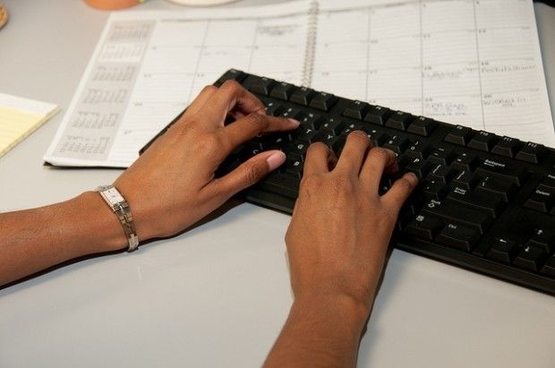 A worker at the keyboard, June 2010