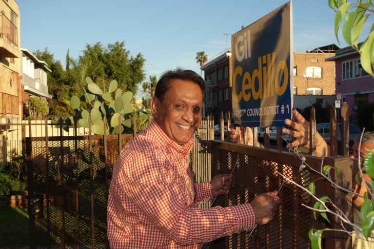 Gil Cedillo with yard sign
