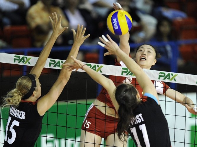 Chinese volleyball player Yunwen Ma during a game between China and Germany, at the Montreux Volley Masters women tournament, in Montreux, Switzerland, in 2011.