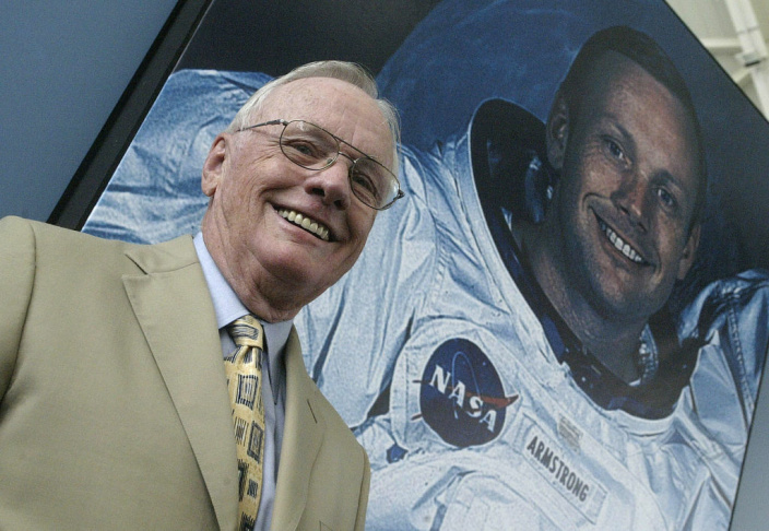 US austronaut Neil Armstrong  poses in f