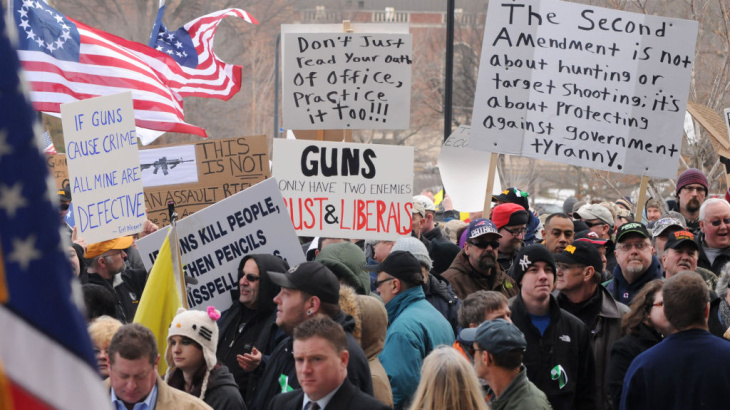 Hundreds of gun owners and enthusiasts attend a rally at the Connecticut Capitol in Hartford on Jan. 19.