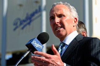 Los Angeles Dodgers owner Frank McCourt at a news conference at Dodger Stadium.