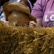 A woman wears a t-shirt showing lesbian,