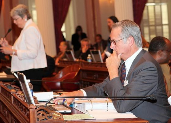 Senator Emmerson working on the Senate Floor during the final weeks of the legislative session.