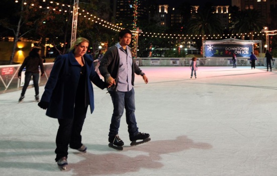Skaters take to the ice at an outdoor ri