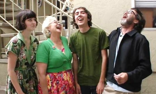 Daughter Lulu, wife Mimi Pond, son Woodrow, and Wayne White in a screengrab from the new documentary about Wayne, "Beauty is Embarassing."