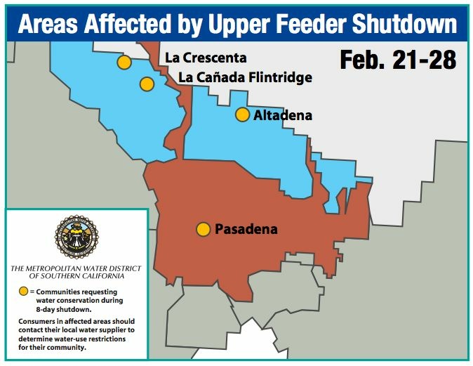 Foothill communities and the city of Pasadena are asking residents to save water through Thursday.