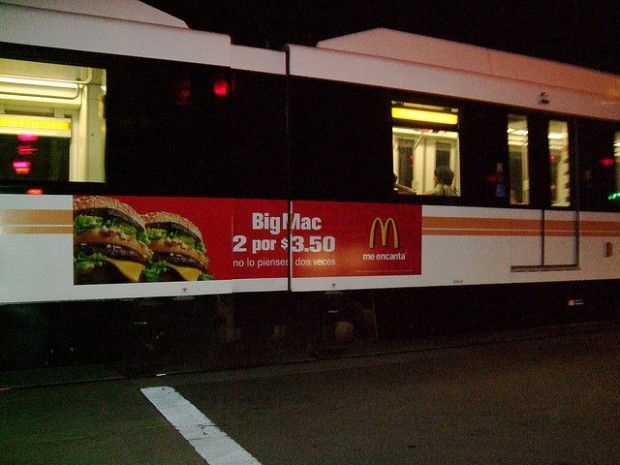 A McDonalds's ad in Spanish on an MTA train in Los Angeles, December 2008