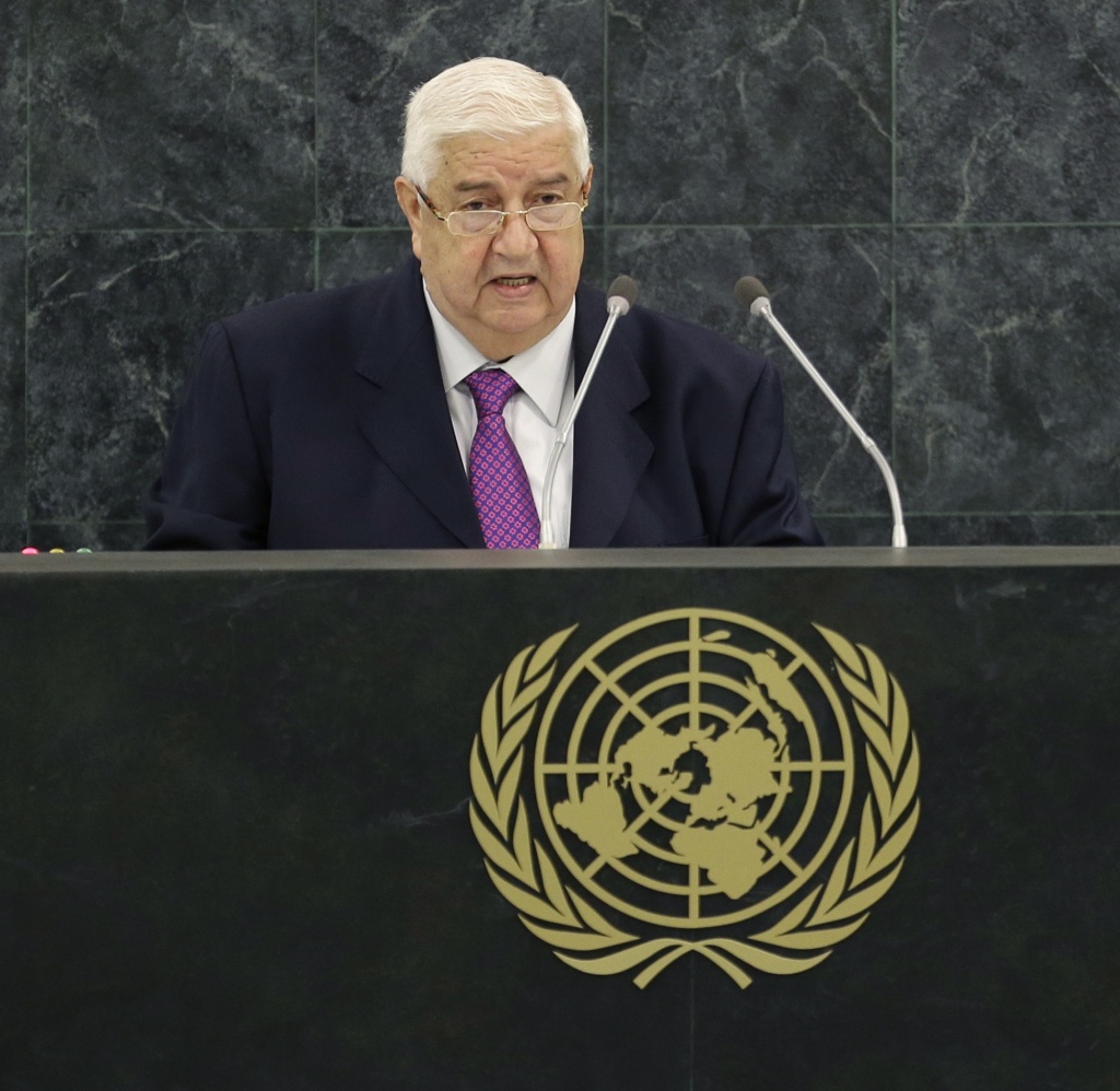 Syrian Deputy Prime Minister Walid al-Moualem speaks during the 68th session of the General Assembly at United Nations headquarters, Monday, Sept. 30, 2013.