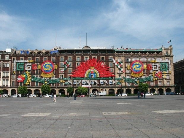 Bicentennial decorations in Mexico City's Plaza de la Constitución, August 2010