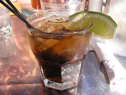 mixed drink, alcohol, coke