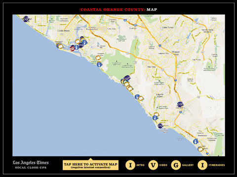 Screenshot of the "SoCal Close-ups" travel app