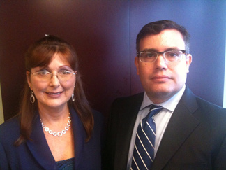 Former adult film actress Diana Grandmason and her attorney Brian Chase of the AIDS Healthcare Foundation.