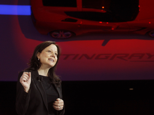 Mary Barra speaks at the North American International Auto Show in Detroit earlier this year. General Motors has picked her to lead the company.