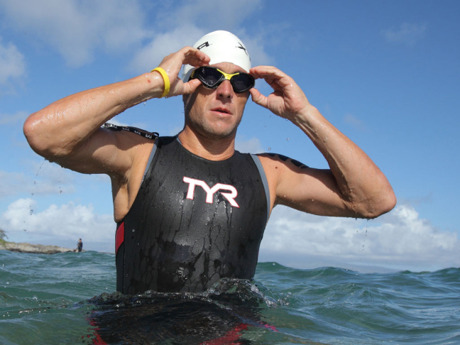 Lance Armstrong warming up for the swimming leg of the 2011 Xterra World Championship triathlon in Kapalua, Hawaii (before he was banned from most competitions). This weekend, he'll swim in a Texas meet for masters swimmers.