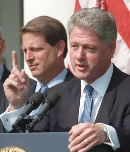 Former President Bill Clinton (and then-Vice President Al Gore) in 1996, the year Clinton signed the Defense of Marriage Act.