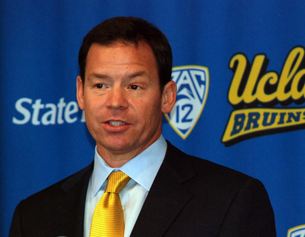 File: Press conference introducing Jim L. Mora as new UCLA head football coach, Dec. 13, 2011.