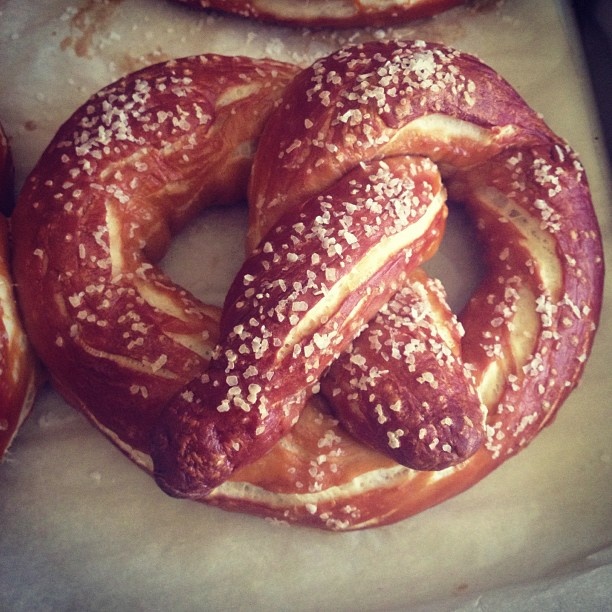 A homemade laugenbrezeln. An authentic German pretzel made with lye.