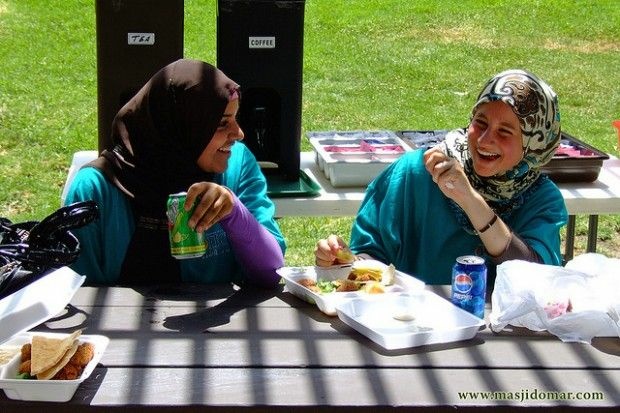 Two women in hijab at a Southern California picnic, June 2008