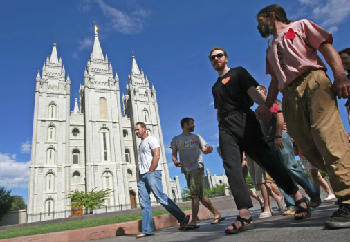 Gay Activists Gather At Mormon Temple For