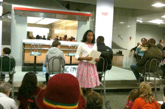 Azania Dungee in a performance of "Join the Student Sit-Ins" at the Smithsonian National Museum of American History.