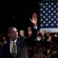 US President Barack Obama waves after sp