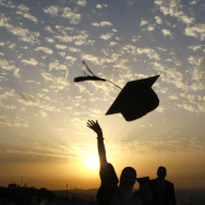 Palestinian students celebrate during th