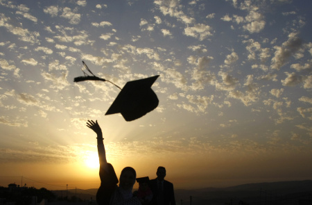 Palestinian students celebrate during th