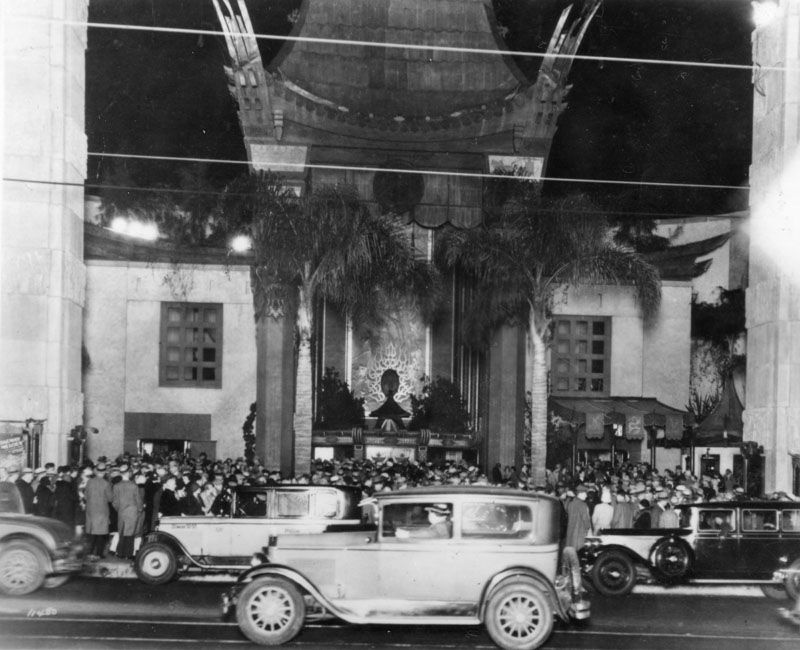An exterior shot of Grauman's Chinese Theatre, circa 1928.