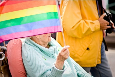 elderly rainbow flag gay pride