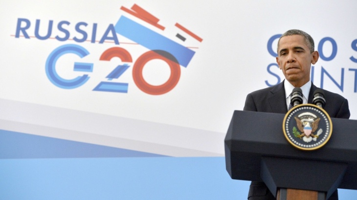President Obama holds a press conference in St. Petersburg, Russia, on Friday on the sideline of the G-20 summit.