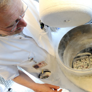 A technician opens a vessel containing w