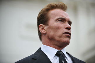 California Governor Arnold Schwarzenegger speaks to reporters after members of the National Governors Association met with US President Barack Obama February 22, 2010 at the White House in Washington, DC.