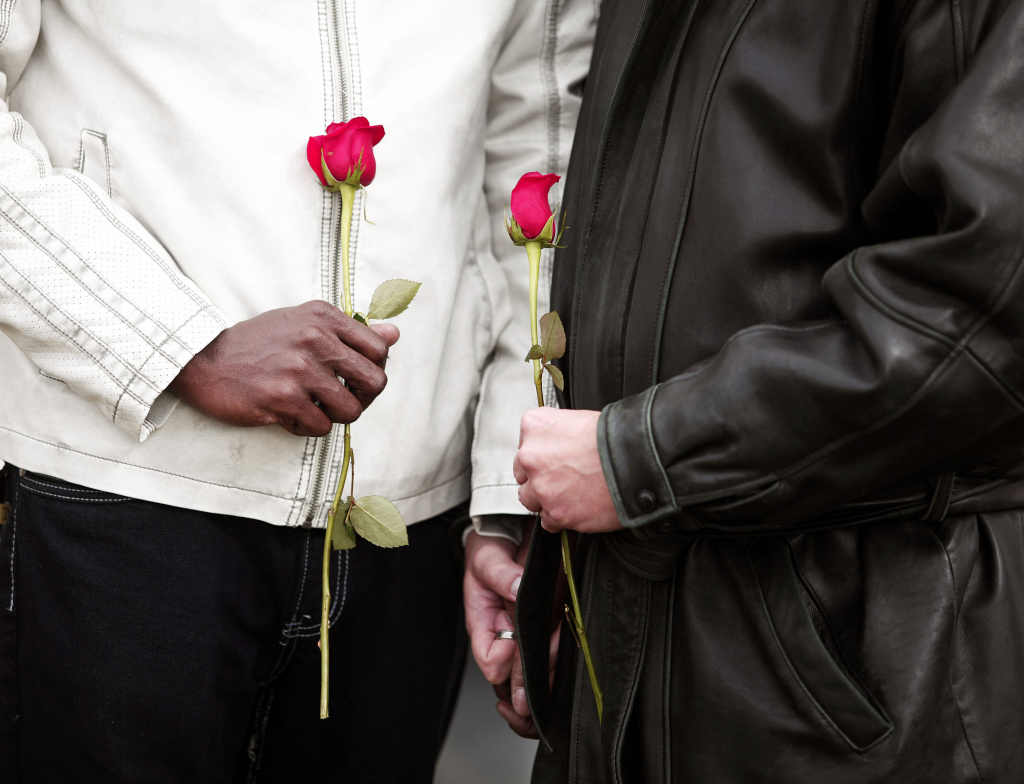 In this file photo, a same-sex couple get married at the Oakland County Courthouse on March 22, 2014 in Pontiac, Michigan. A Federal judge overturned Michigan's ban on same-sex marriage on March 21, 2014. On Friday, a lawsuit filed by seven couples made North Dakota the last of 31 states with gay marriage bans to be challenged on the issue in court.