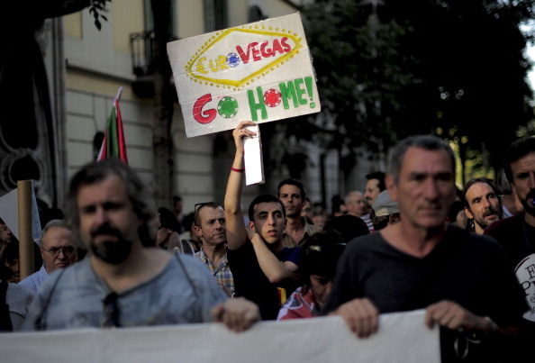 A demonstration against the EuroVegas project that reportedly will have six casinos, 12 hotels, nine theatres and three golf courses.