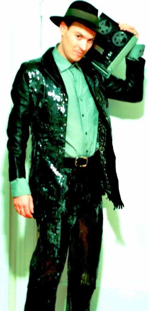 Jean Paul Garnier, a.k.a. “loopool,” in his magnetic tape suit