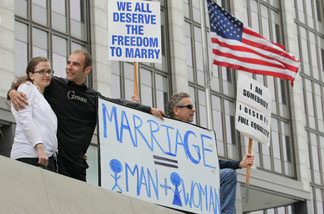 Prop 8 supporters like this couple (seen at a 2010 San Francisco protest) might be encouraged by the Republican National Committee's vote to continue opposing gay marriage.