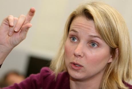 Marissa Ann Mayer gestures as she gives an interview in January of 2008.