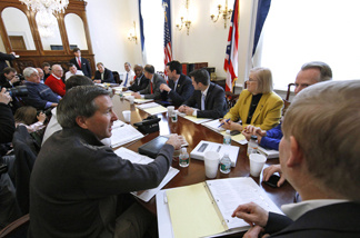 Republican Majority Transition team members, clockwise, from lower left, Rep. John Campbell, R-Calif.; Rep. Rob Bishop, R-Utah; Rep. Buck McKeon, R-Calif.; Rep. Doc Hastings, R-Wash.; Rep. Tom Cole, R-Okla.; Rep. Mike Rogers, R-Mich; Rep. Jim Jordan, R-Ohio; Rep.-elect Martha Roby, R-Ala.; Rep.-elect Tim Scott, R-S.C.; Chairman Rep. Greg Walden, R-Ore.; Rep. Jason Chaffetz, R-Utah; Rep.-elect Adam Kinzinger, R-Ill.; Rep. Candice Miller, R-Mich., Rep. David Dreier, R-Calif., and Rep. Pete Sessions, R-Texas, are seen during a photo opportunity on Capitol Hill in Washington, Tuesday, Nov. 9, 2010.