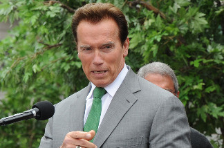 Governor Arnold Schwarzenegger speaks at a dedication ceremony for the Universal Studios newly rebuilt New York Street backlot locations, in Los Angeles on May 27, 2010.