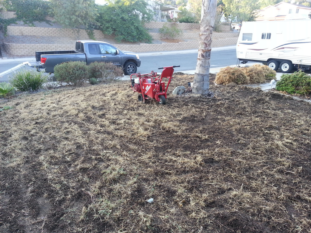 File photo: This homeowner ripped out lawn to replace it with rocks. A law that took effect Monday prohibits homeowner associations from penalizing residents who conserve water in a declared drought.