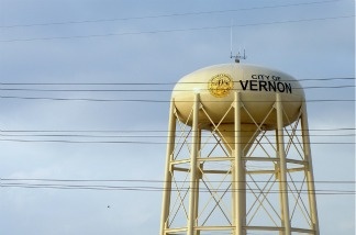 A water tower over the City of Vernon, California.