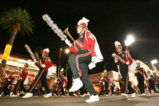 The Banning High School marching band performs during the Hollywood Christmas Parade Sunday, Nov 26, 2006, in the Hollywood section of Los Angeles.