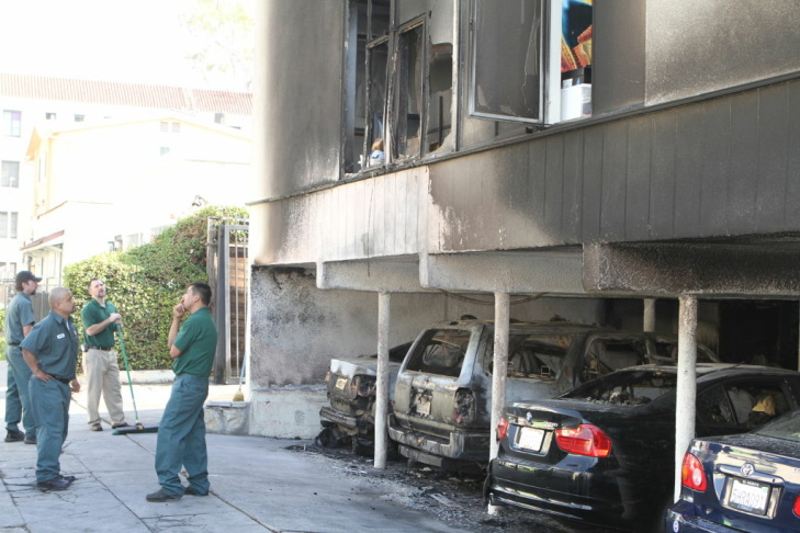 Several burned cars in Hollywood