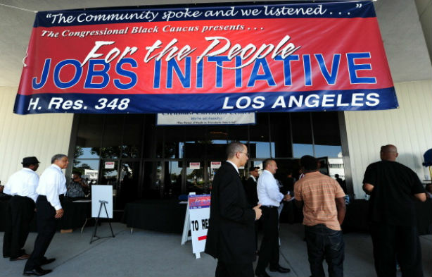 A jobs fair on Los Angeles sponsored by the Congressional Black Caucus. African American unemployment in the L.A. was second only to Las Vegas in severity in 2011.