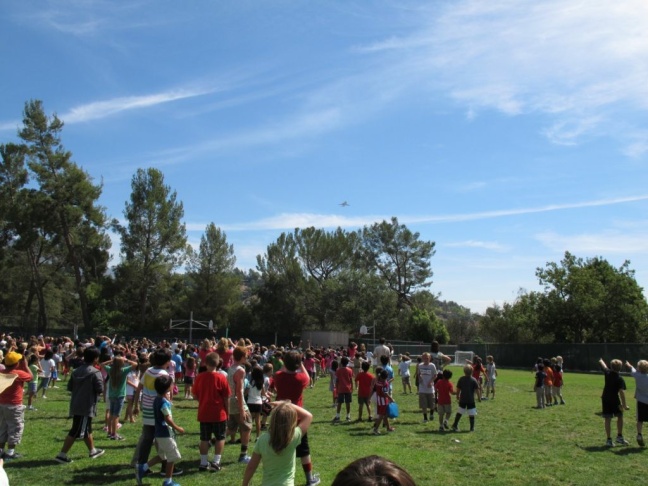 Endeavour over Paradise Canyon Elementary school