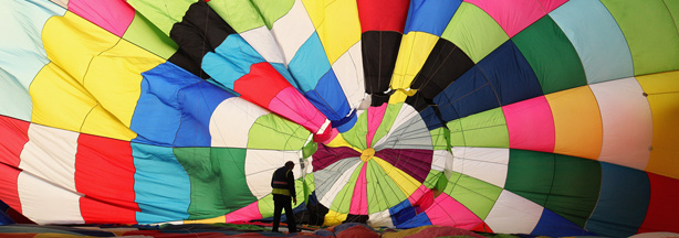 A hot air balloon readying for lift-off.