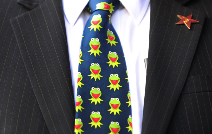 A Kermit the frog tie is worn by Leron G